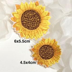 Embroidered IRON ON PATCH Patches Nature Flower Decoration Love Valentine Orange Yellow Ornament Iron Heat Adhesive Sunflower Big Small Fun