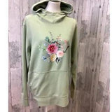 Hand Printed Medium Upcycled Watercolor Flower Peony Aster Bouquet Hoodie
