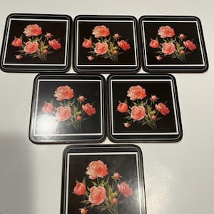 Pimpernel Rose peony bouquet Made in England Set  6 Coasters Cork back vintage