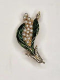 Calla Lily Enamel And Faux Pearl Brooch With Rhinestones Accents