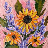 Sunflowers oil painting Lilacs impasto original art Floral Artwork 6 by 6 inches by Artbabere