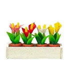 Dollhouse White Window Box with 4 Pots of Lilies Miniature Garden Accessory
