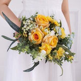 Yellow White Silk Rose Greenery Bridal bouquet,wedding bouquet, Fake  flowers ,Bridesmaid wedding flowers,Rustic boho wedding