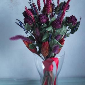 Maximalist home decor Natural dried flowers "Norfolk" rustic bouquet, (quite large) with wild grasses lavender and proteas,  from Sussex, UK