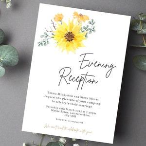 SUNFLOWER Evening Reception Invitation | Bee Wedding Stationery | Yellow Wedding Invites | Garden Budget Minimal Calligraphy Wedding Set