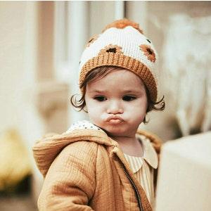 Hand knitted hat Sunflower Embroidery clothing Handmade gift Boy's autumn clothes Baby girl Crochet beret Fall wear for toddler 1st birthday