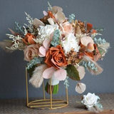 Rust Orange And Dusty Rose Quartz Fall Bridal Bouquet, Boho Wedding Flowers, Rustic Wedding Bridal Bouquet in Artificial Real Touch Roses