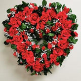 Artificial Red Rose Heart Cemetery Wreath
