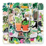 5/10/25/50Pcs Cute Cat Plant Sticker Pack | Gift For Cat And Plant Lovers