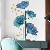Flower Wall Decals Peel and Stick DIY Floral Wall Decals Blue Carnation