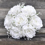 White wedding bouquet, wedding flowers, bridal bouquet, boho, baby breath, rose, silk flowers, destination wedding, wedding bouquet set
