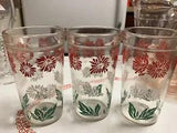 50??s 3 Heavy Vintage Tall Carnation Flowers Tumbler/ Drinking Glasses