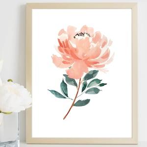 Peony Watercolor Art, Peach Art Decor, Peony Bouquet Print, Peonies Bouquet, Pink Peony, Farmhouse Decor, Home Office Decor, Printable Art