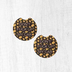 Sunflower Car Coasters Set, Gag Gift for Best Friend, Funny Stocking Fillers for Women, Secret Santa Gift, Christmas Gift for Sister