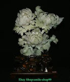 19.6"China Fine Natural Xiu Jade Fengshui Peony Flower Bird Animal Statue