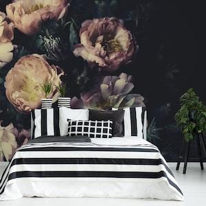 Vintage wallpaper of peony bouquet, photography, self adhesive, peel and stick floral wall mural