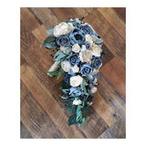 Dusty Blue Sola Wood Cascade Bridal Bouquet, Dusty Blue Wedding Bouquet, Dusty Blue Wooden Wedding Flowers, Blue & White Bridesmaid Bouquets