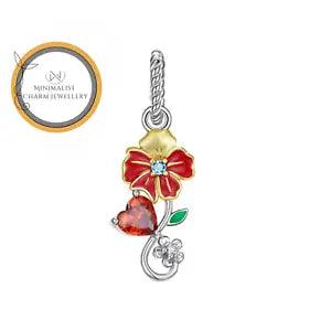January Carnations Flower Birthstone Charm, January Charm, Gift For Women