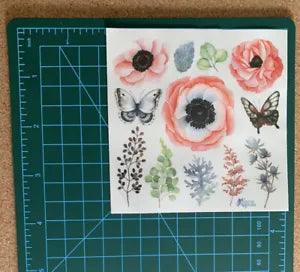 Violette Stickers - Peony Flowers Butterflies - 4x4 Square Sheet of Stickers
