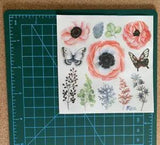 Violette Stickers - Peony Flowers Butterflies - 4x4 Square Sheet of Stickers