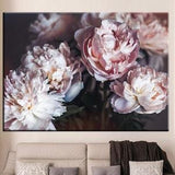 Peony Bouquet Wall Art, Vintage Peony canvas, Vintage Home Decor, Dark Floral Print