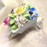 Royal Doulton Flower Bouquet made of Bone China in a Mini Wheelbarrow Romantic Cute Decor Mom Gift