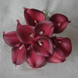 10 Lighter Burgundy Calla Lilies Real Touch Flowers DIY Silk Wedding Bouquets, Centerpieces, Wedding Decorations