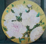 round picture of peonies painting, painting white peonies, original oil painting