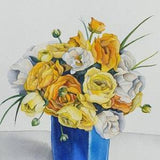 Ranunculus flowers bouquet watercolor painting - Original botanical artwork for art lovers - Floral home decor - Flowers in vase