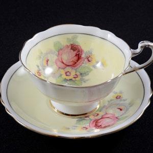 Paragon Double Warrant Yellow Teacup with Rose Bouquet
