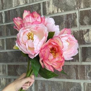 Peony Bouquet | Peony Stem | High Quality Artificial Flower | DIY | Floral | Wedding/Home Decor | Gifts - Light Pink - Coral Pink