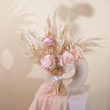 Blush pink roses & dried gypsophila boho bridal bouquet / artificial roses and pampas grass bouquet