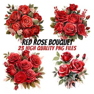Red Rose Bouquet Clipart, Watercolor Clipart, Floral Clipart, For Paper Craft and Print on Demand, Commercial License Included, Scrapbook