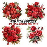 Red Rose Bouquet Clipart, Watercolor Clipart, Floral Clipart, For Paper Craft and Print on Demand, Commercial License Included, Scrapbook