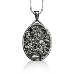 Sunflower Pendant, Sunflower Silver Necklace, Customizable Necklace, Dainty Necklace, Long Distance Relationship Gift for Girlfriend