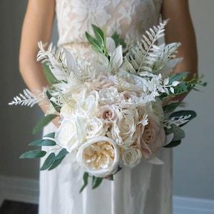 Boho Ivory Blush White Peony and Roses Bouquet Accents Wedding Boho Bridal Bouquet Ivory Wedding Bouquet Dusty Greenery Bridesmaid Bouquet