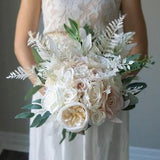 Boho Ivory Blush White Peony and Roses Bouquet Accents Wedding Boho Bridal Bouquet Ivory Wedding Bouquet Dusty Greenery Bridesmaid Bouquet