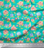 Soimoi Green Velvet Fabric Periwinkle & Peony Floral Fabric Prints-yFe