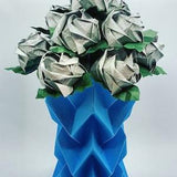 Origami Silver Roses in Blue Vase, Silver Roses, Dozen Silver Roses, Origami Roses, Paper Roses, Rose Bouquet, Roses in Vase,