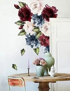 Murwall Peony Floral Wall Decal Pink Rose Wall Sticker Pink Flower