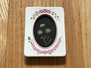 Pressed Flowers On Black Paper In White Ceramic Frame 3.5 X 4.5???