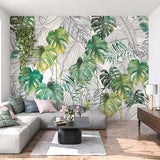 Tropical Wallpaper-Green Leaves Wall Mural-Peel and Stick-Living Room Wallpaper-Bedroom Wall Decor-Trendy Wall Art Design- Custom Size