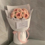 knitted rose flower,pink gradient rose,crochet bouquet,handmade craft,finished product,artificial flowers,rose bunch,never die flower