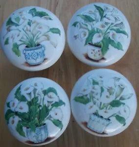 Cabinet Knobs w/ Potted plants Callalily Lily Flower