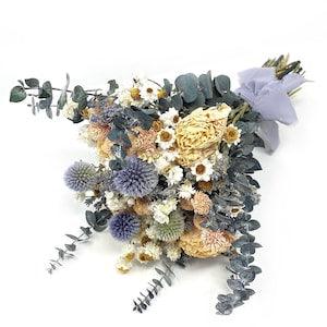 Summer Bouquet, Dusty Blue, Dried Wedding Bouquet, Peonies, Floral, Globe Thistle, Eucalyptus, Bridal, Nigella, Preserved Flowers, Lavender