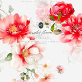 watercolor floral clipart - red and white flowers - wedding clipart -  floral clipart - watercolor flowers - peony clipart - flowers clipart