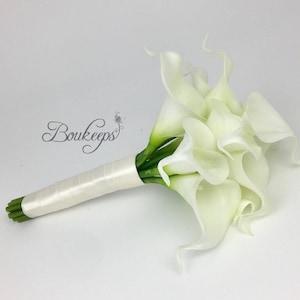 CHOOSE RIBBON COLOR - White Calla Lily Bouquet, Ivory Calla Lily Bouquet, Real Touch Calla Lily Bouquet, Wedding, Bridesmaid, Ivory Calla