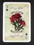 1 x playing card Language flower Red Carnation - Passionate Love ?? 5 Spades