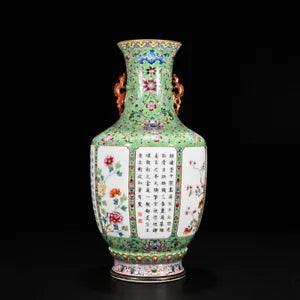 17.7" China Porcelain Qing dynasty qianlong mark famille rose peony flower Vase