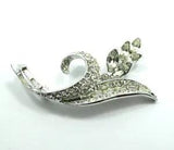 Lovely Vintage Signed PELL Lily Flower Leaf Silver Toned Rhinestone Brooch Pin